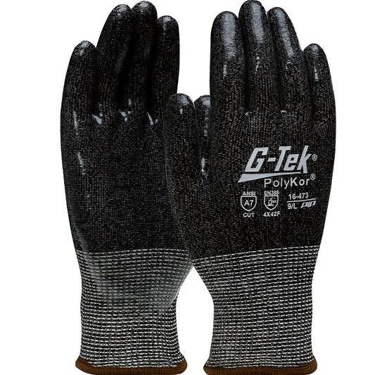 G-Tek 16-473/L Seamless Knit Polykor Blended Glove With Silicone Coated Flat Grip On Palm & Fingers 16-473L-9500