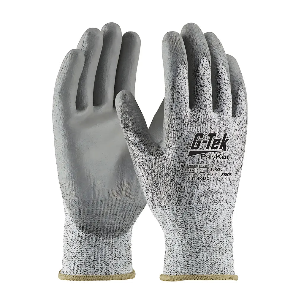 G-Tek 16-530/L Seamless Knit Polykor Blended Glove With Polyurethane Coated Flat Grip On Palm & Fingers 16-530L-9515