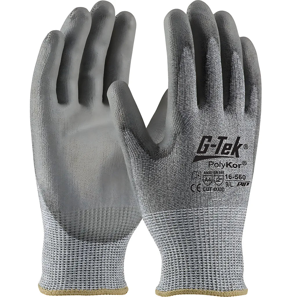 G-Tek 16-560/L Seamless Knit Polykor Blended Glove With Polyurethane Coated Flat Grip On Palm & Fingers 16-560L-9545