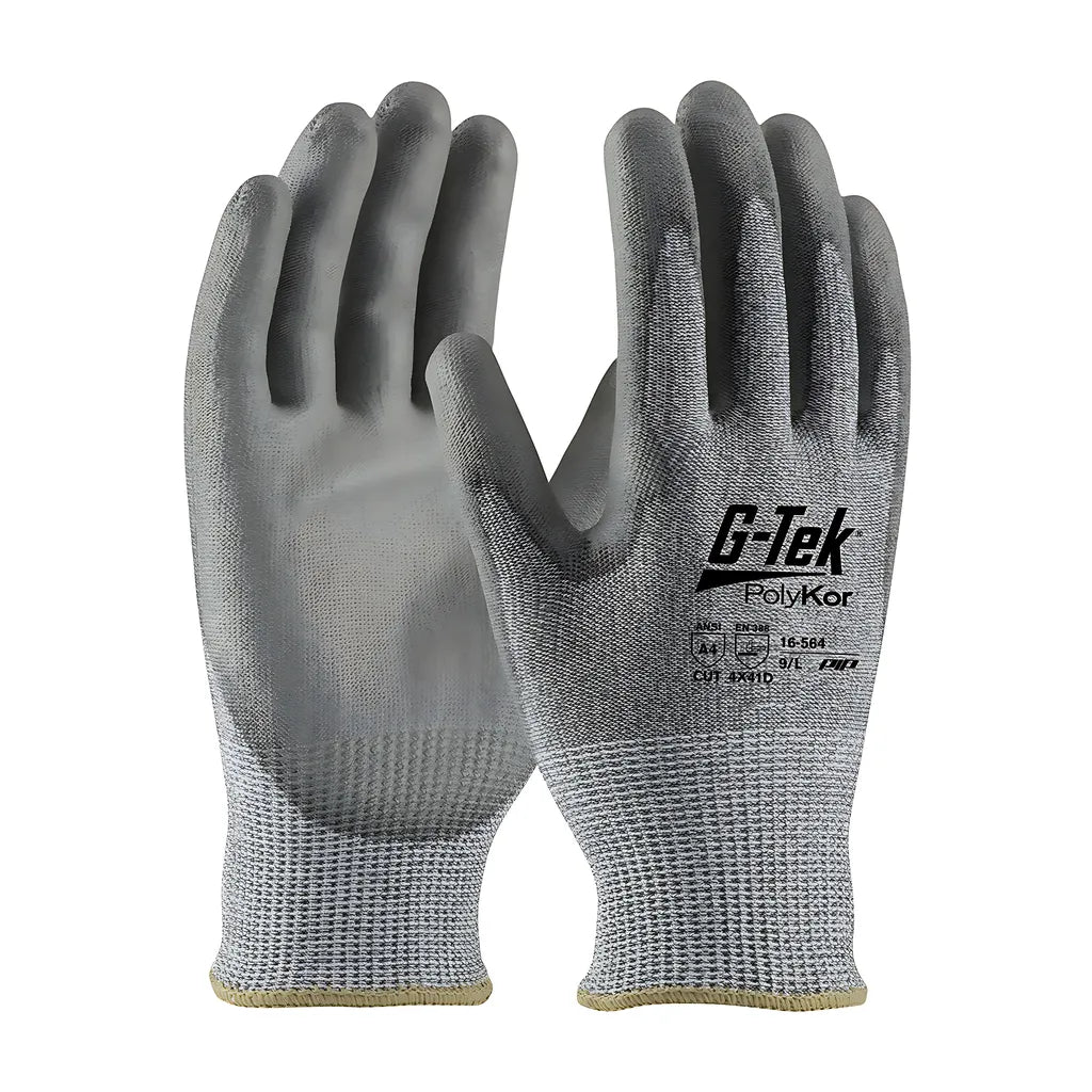 G-Tek 16-564/L Industry Grade Seamless Knit Polykor Blended Glove With Polyurethane Coated Flat Grip On Palm & Fingers - Bulk Pack 16-564L-9572