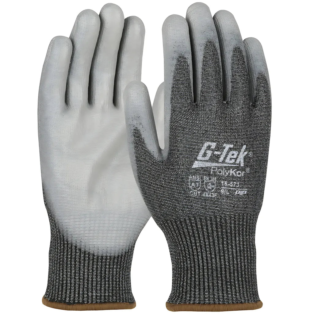 G-Tek 16-573/L Seamless Knit Polykor Blended Glove With Polyurethane Coated Flat Grip On Palm & Fingers – Touchscreen Compatible 16-573L-9578