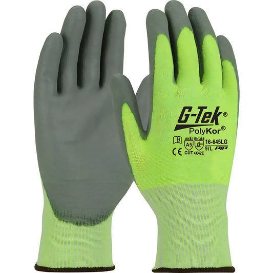 G-Tek 16-645Lg/L Seamless Knit Polykor Blended Glove With Polyurethane Coated Flat Grip On Palm & Fingers 16-645LGL-9589
