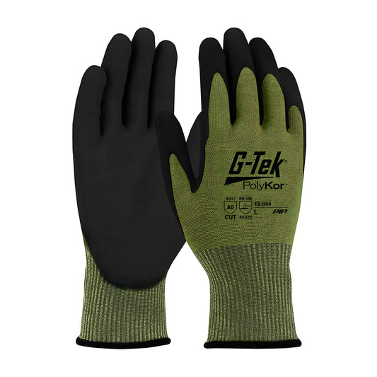 G-Tek 16-665/L Seamless Knit Polykor Blended Glove With Polyurethane Coated Flat Grip On Palm & Fingers 16-665L-9599