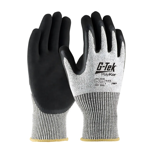 G-Tek 16-815/L Seamless Knit Polykor Blended Glove With Double-Dipped Latex Coated Microsurface Grip On Palm & Fingers 16-815L-9620