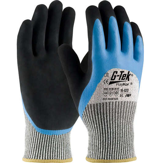 G-Tek 16-820/L Seamless Knit Polykor Blend Glove With Acrylic Lining And Double-Dip Latex Microsurface Grip On Palm, Fingers & Knuckles 16-820L-9631