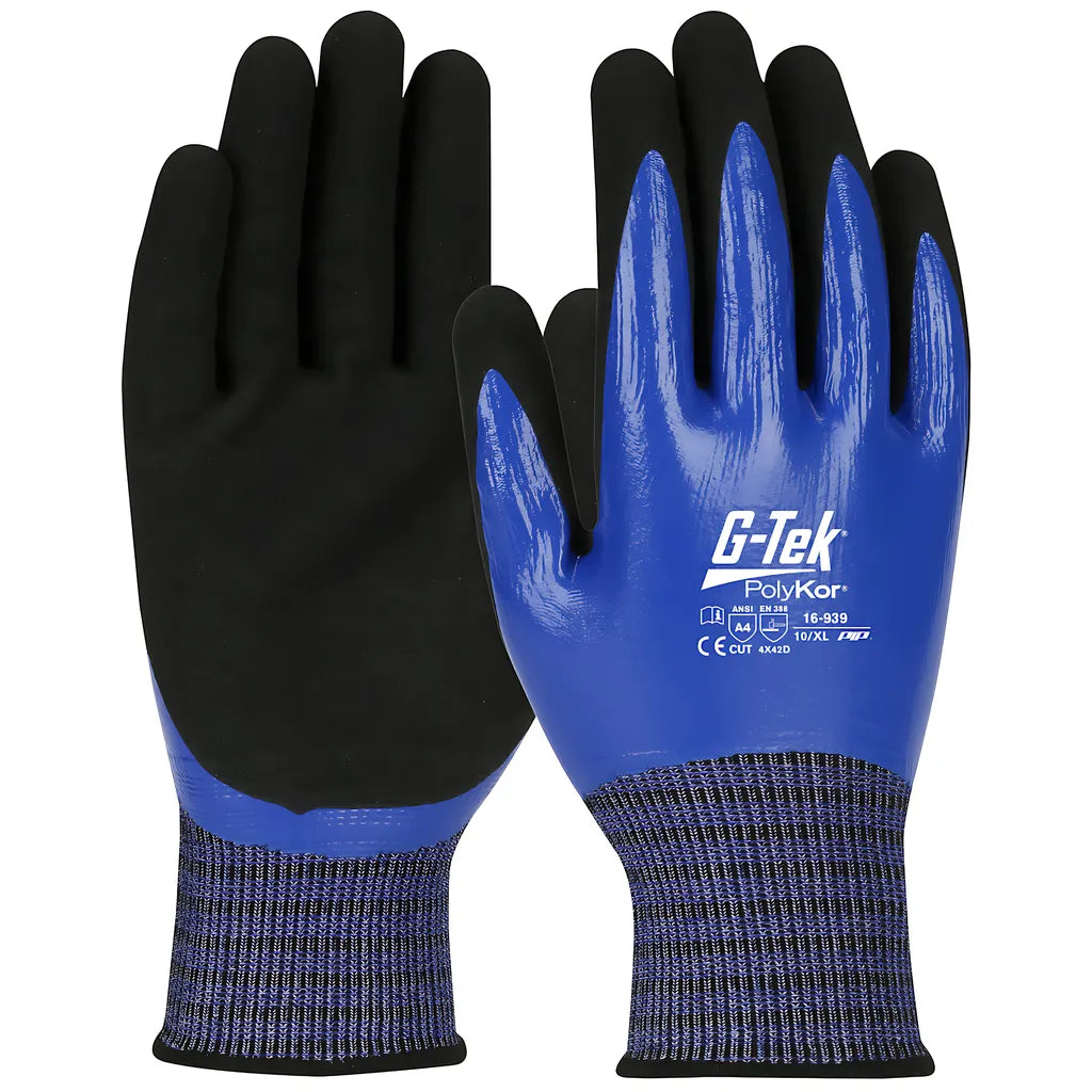 G-Tek 16-939/L Seamless Knit Polykor X7 Blended Glove With Double-Dipped Nitrile Coated Microsurface Grip On Full Hand - Touchscreen Compatible 16-939L-9642