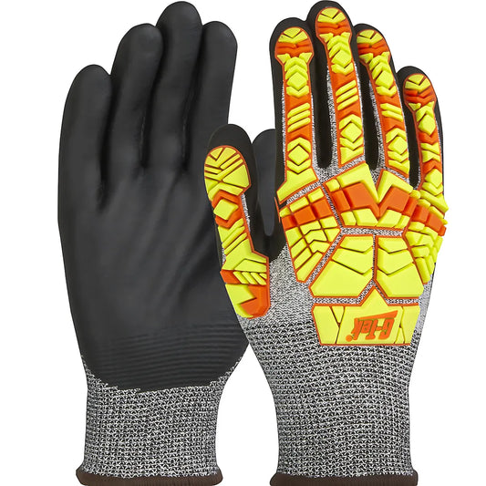 G-Tek 16-Mp230Hv/L Seamless Knit Polykor Blended Glove With Hi-Vis Impact Protection And Nitrile Foam Coated Palm & Fingers 16-MP230HVL-9679