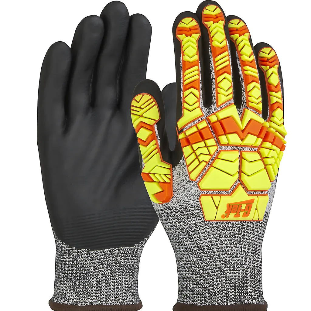 G-Tek 16-Mp230Hv/Xl Seamless Knit Polykor Blended Glove With Hi-Vis Impact Protection And Nitrile Foam Coated Palm & Fingers 16-MP230HVXL-9680