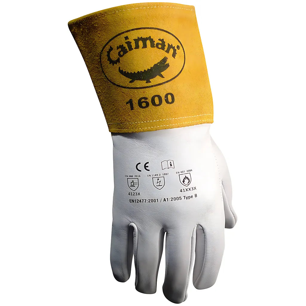 Caiman 1600-3 Premium Goat Grain Tig Welder'S Glove With A 4" Gold Extended Cuff 1600-3-9246