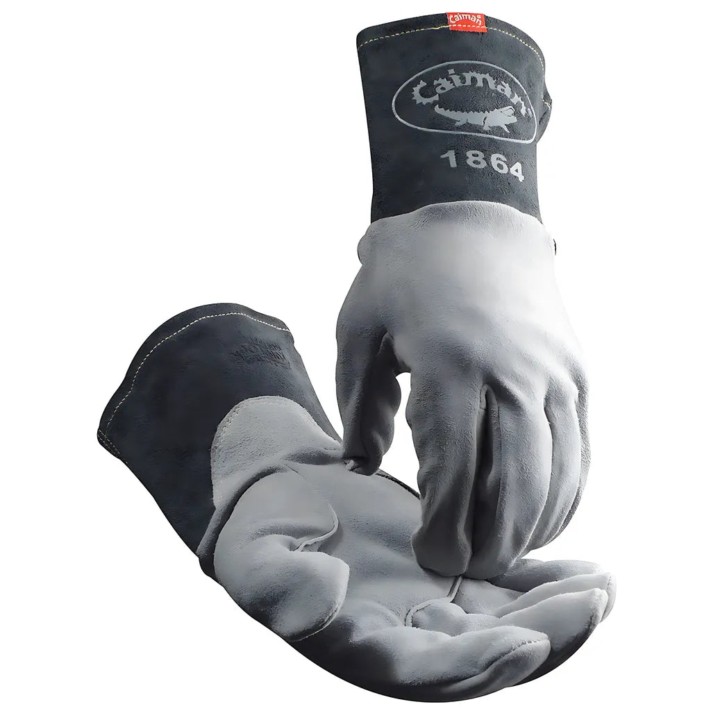 Caiman 1864-3 Premium Split Deerskin Tig Welder'S Glove With A 4" Gray Extended Cuff 1864-3-9951