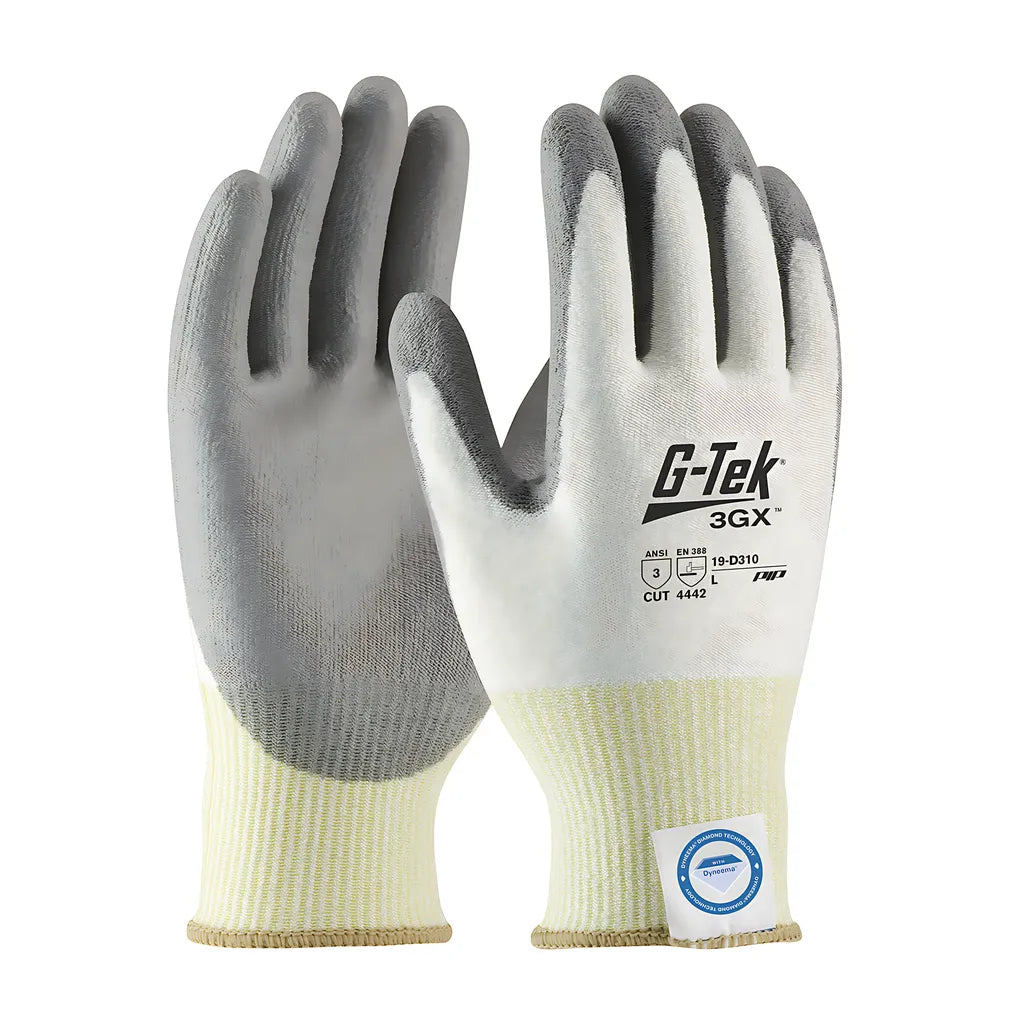 G-Tek 19-D310/L Seamless Knit Dyneema Diamond Blended Glove With Polyurethane Coated Flat Grip On Palm & Fingers 19-D310L-10114