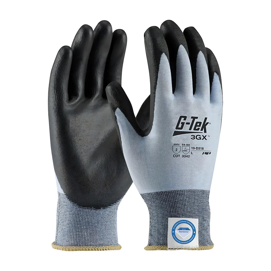 G-Tek 19-D318/L Seamless Knit Dyneema Diamond Blended Glove With Polyurethane Coated Flat Grip On Palm & Fingers 19-D318L-10123