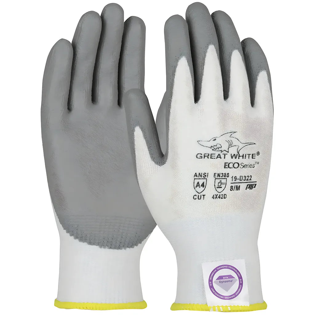 G-Tek 19-D322/L Seamless Knit Dyneema Diamond 2.0 Blended Glove With Polyurethane Coated Flat Grip On Palm & Fingers 19-D322L-10141