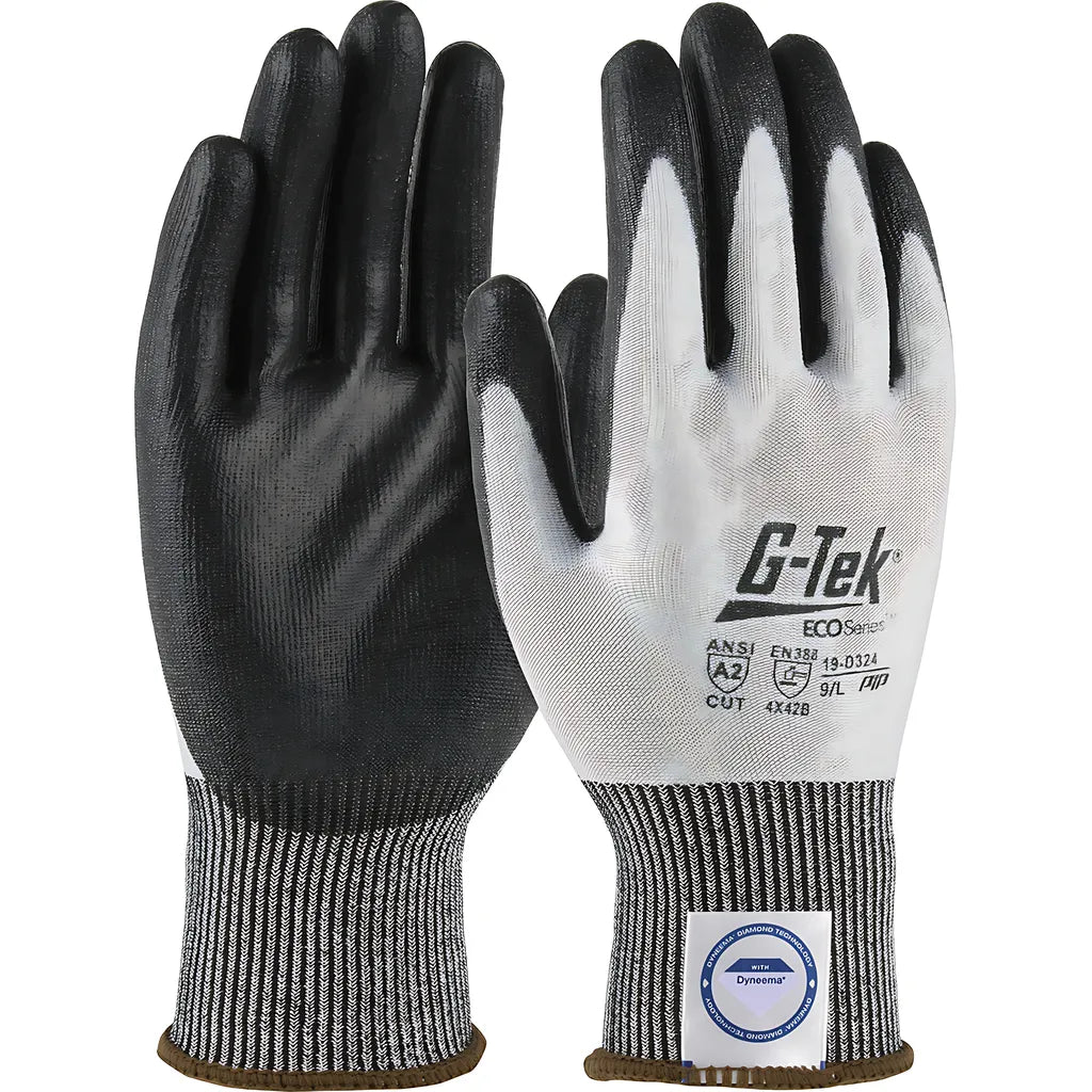 G-Tek 19-D324/L Seamless Knit Dyneema Phoenix Blended Glove With Polyurethane Coated Flat Grip On Palm & Fingers 19-D324L-10160