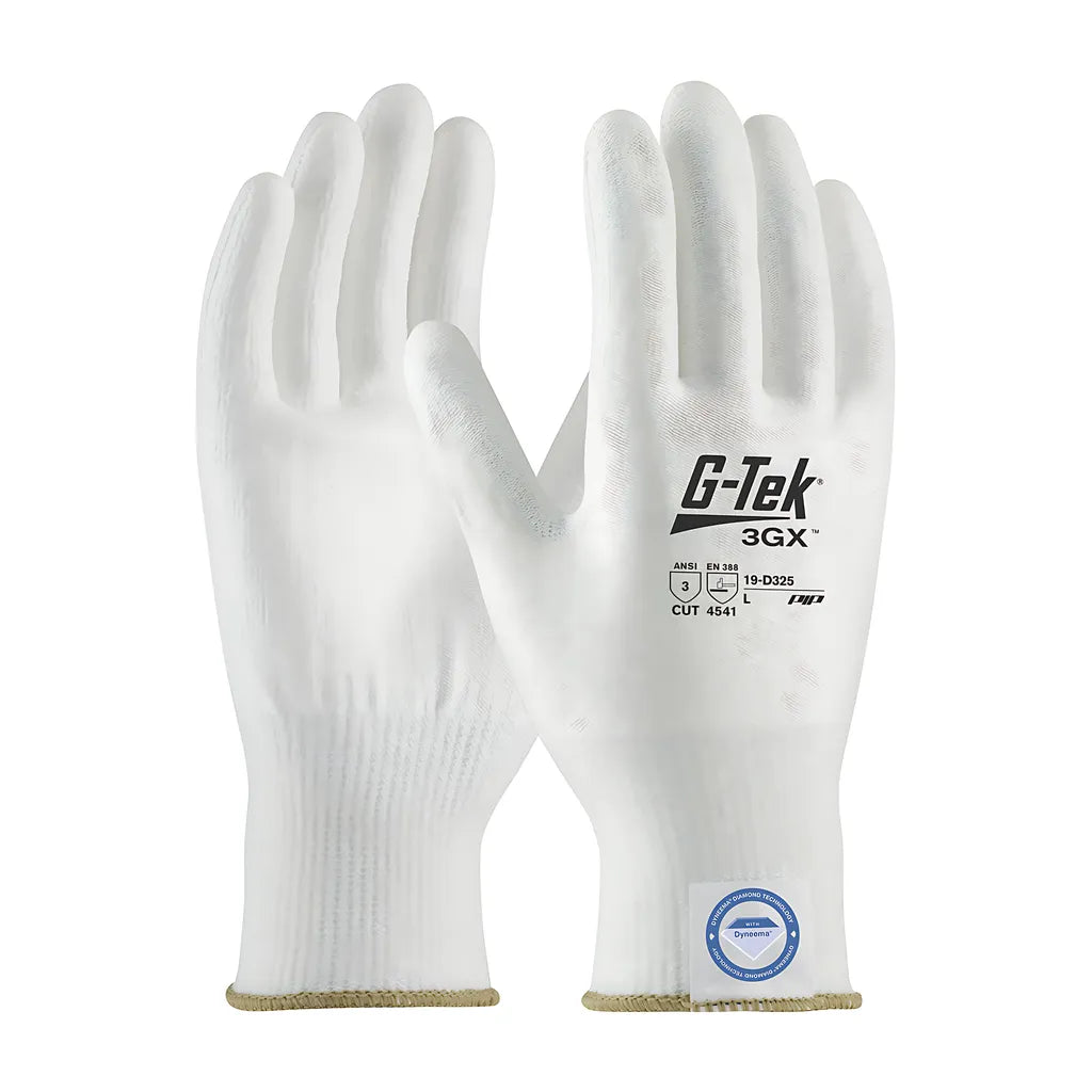 G-Tek 19-D325/L Seamless Knit Dyneema Diamond Blended Glove With Polyurethane Coated Flat Grip On Palm & Fingers 19-D325L-10166