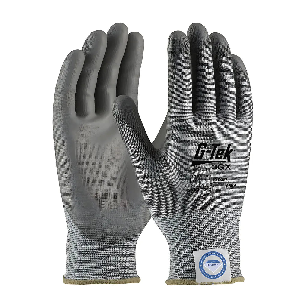 G-Tek 19-D327/L Seamless Knit Dyneema Diamond Blended Glove With Polyurethane Coated Flat Grip On Palm & Fingers 19-D327L-10178