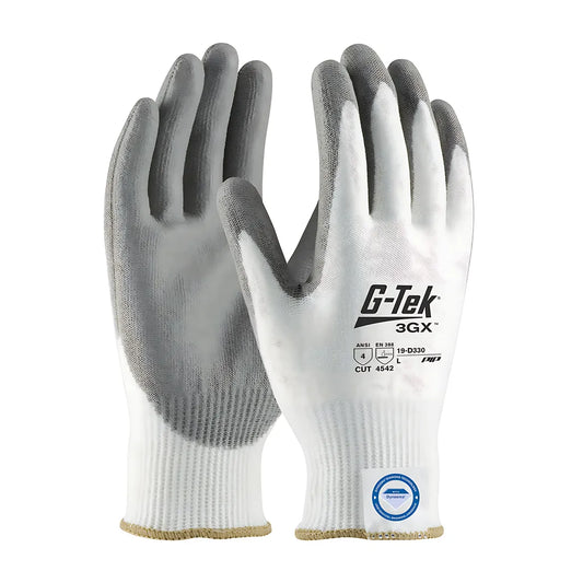 G-Tek 19-D330/L Seamless Knit Dyneema Diamond Blended Glove With Polyurethane Coated Flat Grip On Palm & Fingers 19-D330L-10183