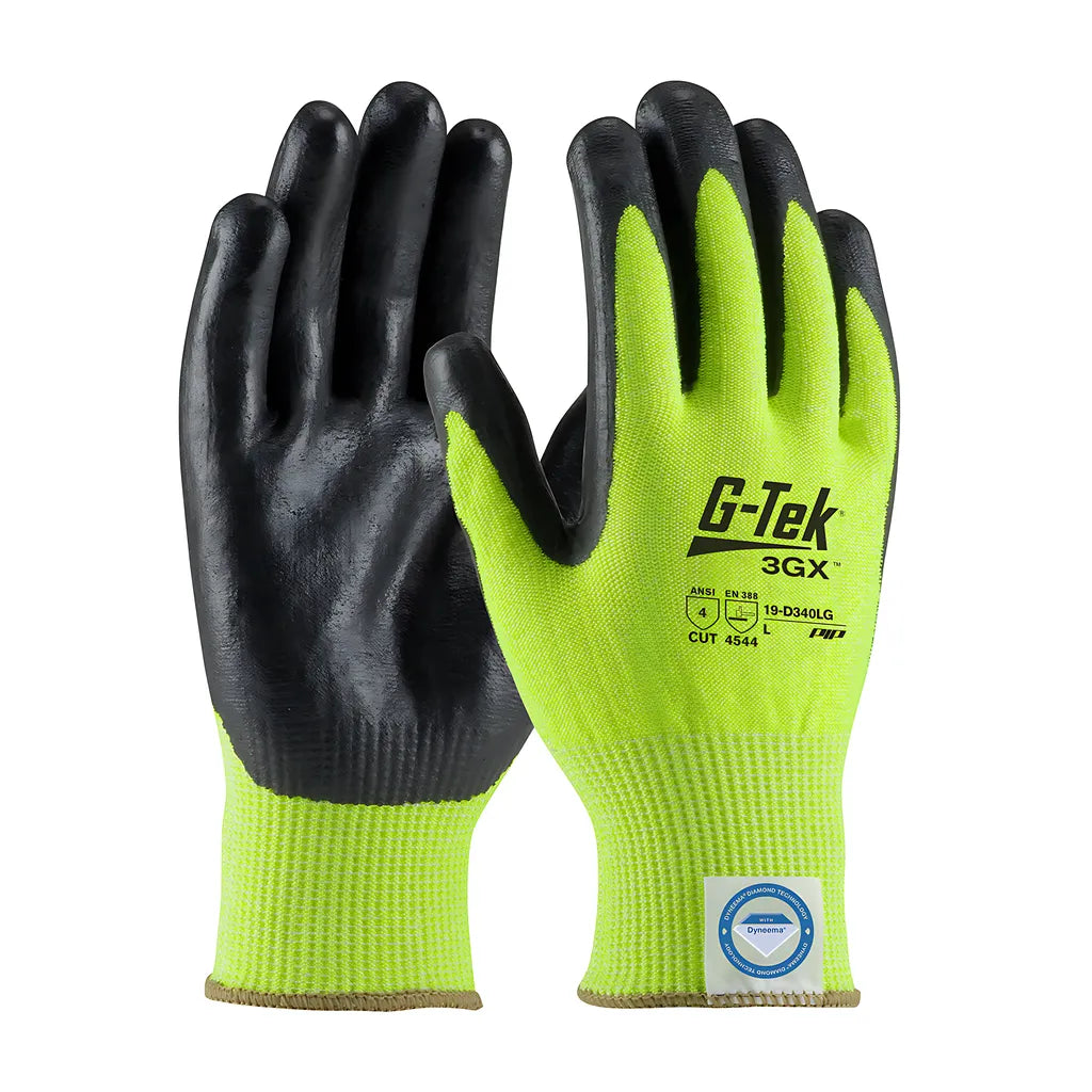 G-Tek 19-D340Lg/S Seamless Knit Dyneema Diamond Blended Glove With Nitrile Coated Foam Grip On Palm & Fingers 19-D340LGS-10193