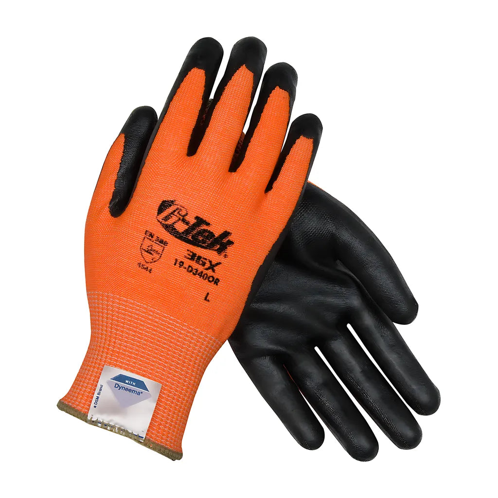 G-Tek 19-D340Or/L Hi-Vis Seamless Knit Dyneema Diamond Blended Glove With Nitrile Coated Foam Grip On Palm & Fingers 19-D340ORL-10208