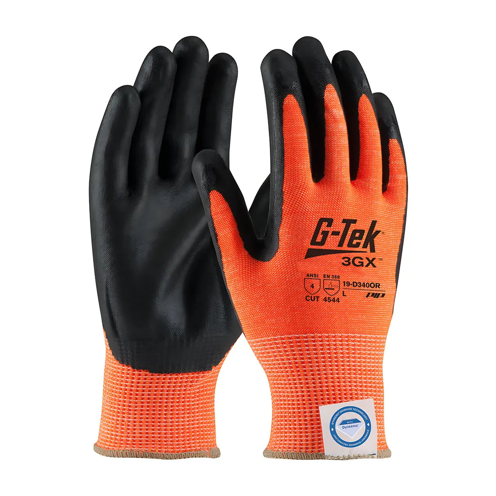 G-Tek 19-D340Or/M Hi-Vis Seamless Knit Dyneema Diamond Blended Glove With Nitrile Coated Foam Grip On Palm & Fingers 19-D340ORM-10205