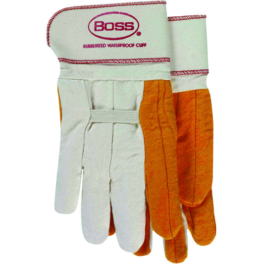 Boss 1BC28372 Regular Grade Chore Glove with Double Layer Palm, Cotton Back and Nap-Out Finish - Rubberized Safety Cuff