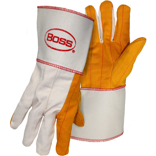 Boss 1BC28571 Premium Grade Chore Glove with Double Layer Palm, Cotton Back and Nap-Out Finish - Plasticized Gauntlet Cuff