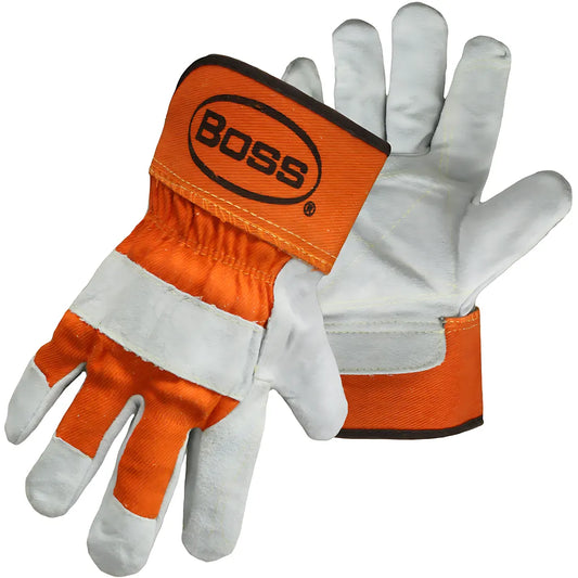 Boss 1Jl2393S Premium Grade Split Cowhide Leather Double Palm Glove With Fabric Back And Aramid Stitching - Rubberized Safety Cuff 1JL2393S-10289