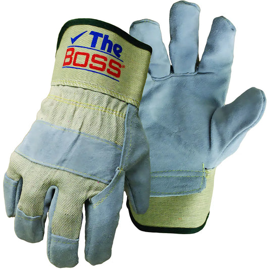 Boss 1Jl5467Ks Premium Grade Split Cowhide Leather Palm Glove With Fabric Back - Rubberized Safety Cuff 1JL5467KS-10303