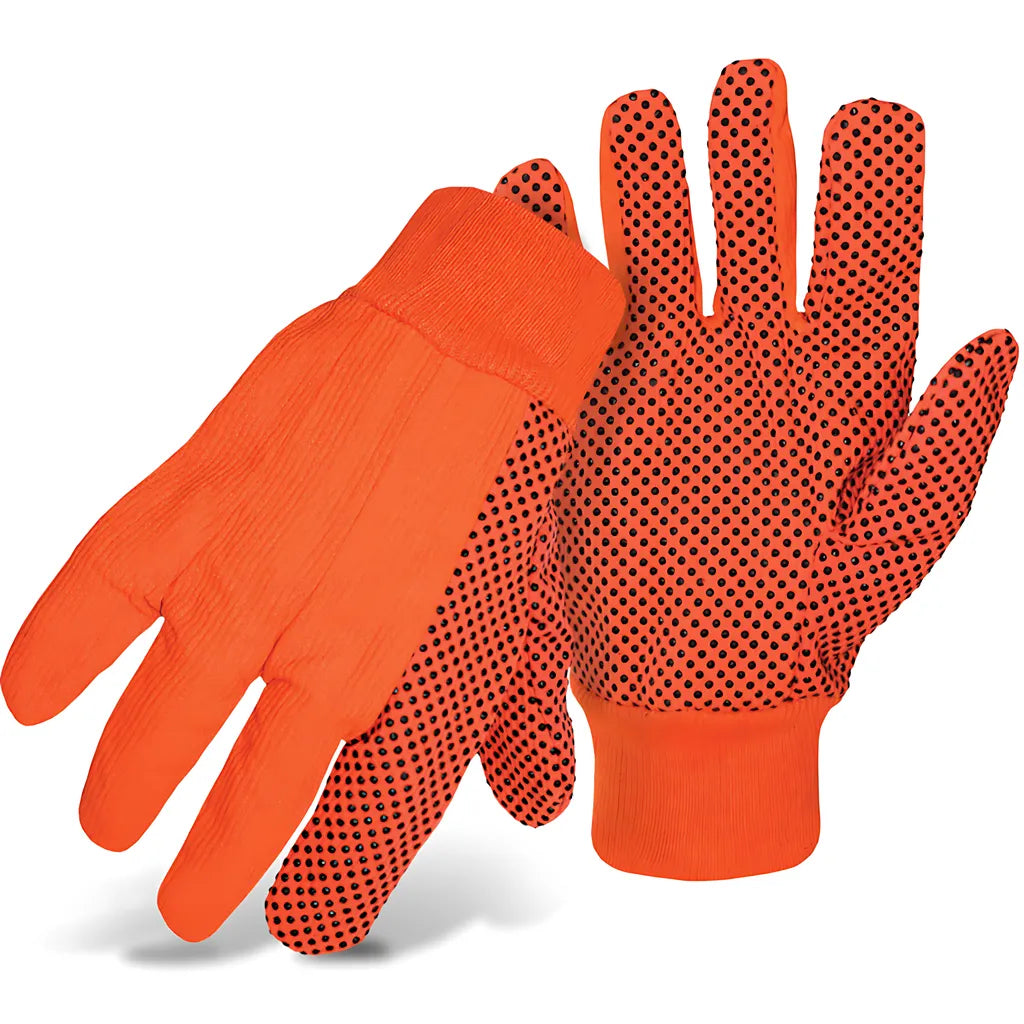 Boss 1Jp5010F Fluorescent Corded Canvas Glove With Pvc Dotted Grip On Palm, Thumb And Index Finger - 10 Oz. Single Palm 1JP5010F-10334