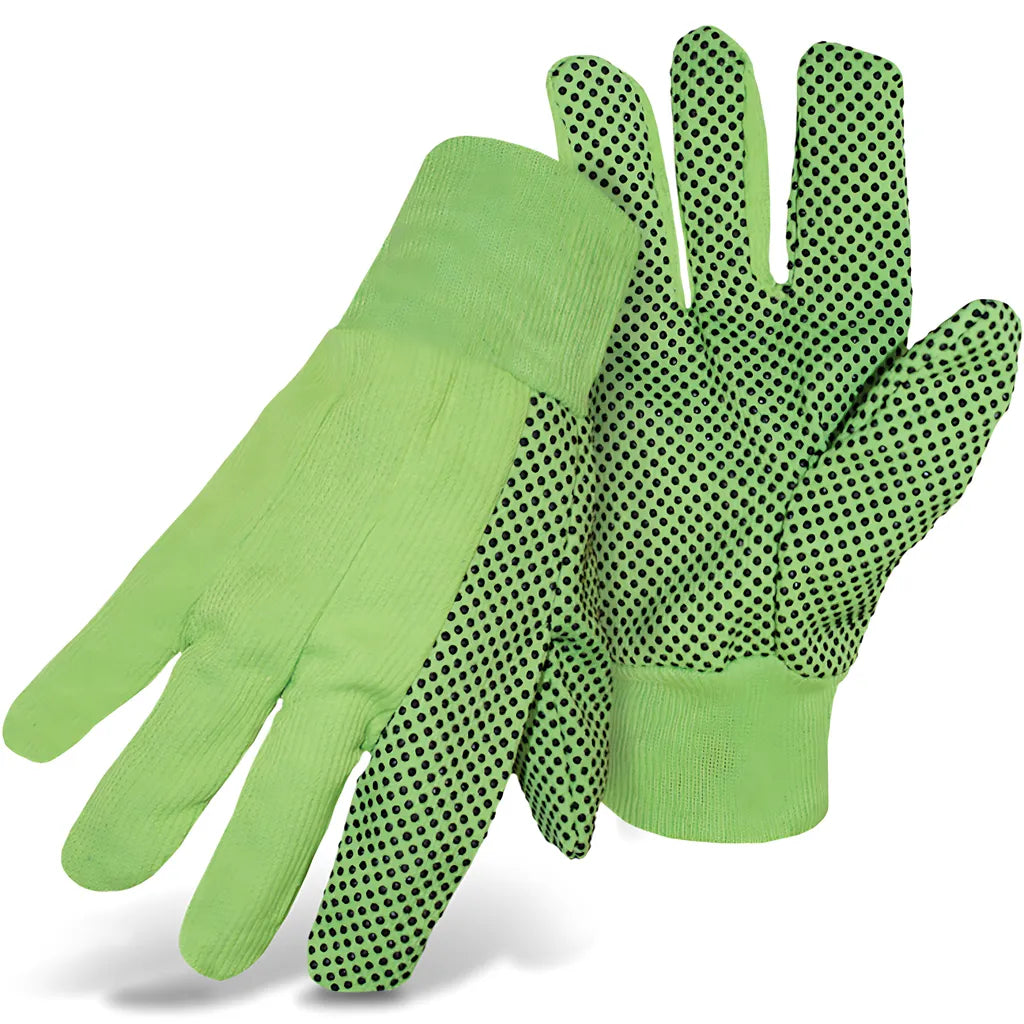 Boss 1Jp5010N Fluorescent Corded Canvas Glove With Pvc Dotted Grip On Palm, Thumb And Index Finger - 10 Oz. Single Palm 1JP5010N-10336