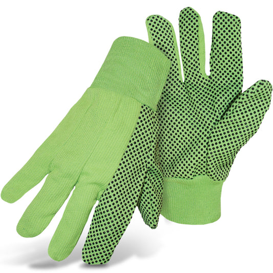 Boss 1JP5010N Fluorescent Corded Canvas Glove with PVC Dotted Grip on Palm, Thumb and Index Finger - 10 oz. Single Palm