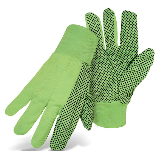 Boss 1Jp5110N Fluorescent Corded Canvas Glove With Pvc Dotted Grip On Palm, Thumb And Index Finger - 10 Oz. Double Palm 1JP5110N-10340