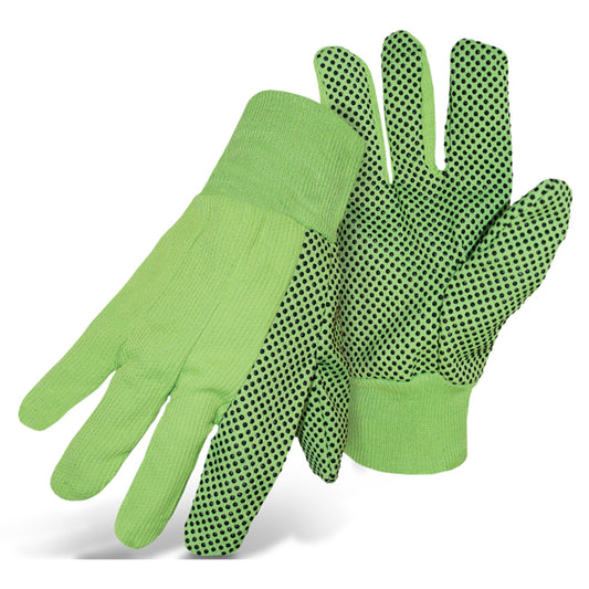 Boss 1JP5110N Fluorescent Corded Canvas Glove with PVC Dotted Grip on Palm, Thumb and Index Finger - 10 oz. Double Palm