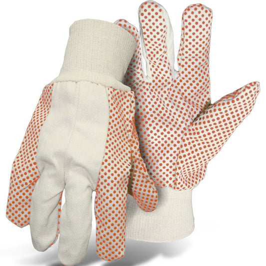 Boss 1JP5504 Premium Grade Cotton/Polyester Blend Glove with PVC Dotted Grip on Palm, Thumb, Index and Little Finger - 10 oz.