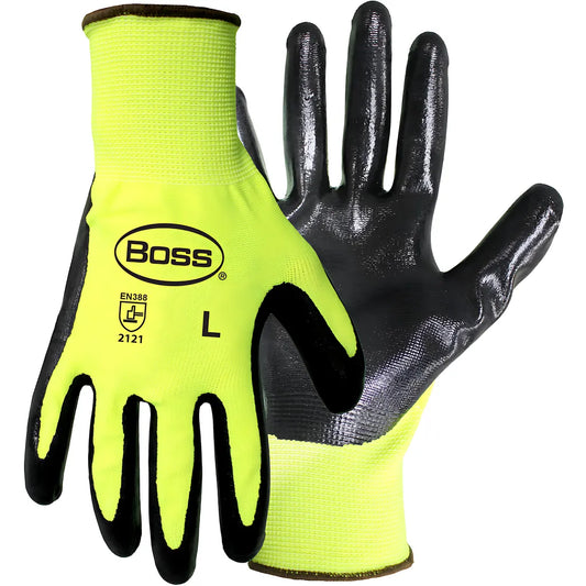 Boss 1Uh7802L Hi-Vis Seamless Knit Polyester Glove With Nitrile Coated Smooth Grip On Palm & Fingers 1UH7802L-10389