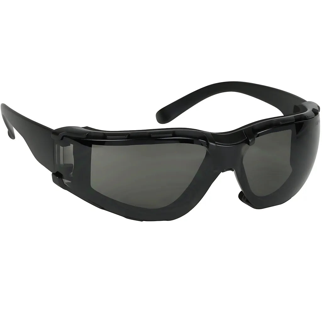 Bouton Optical 250-00-F021 Rimless Safety Glasses With Black Temple, Gray Lens, Foam Padding And Anti-Scratch / Anti-Fog Coating 250-00-F021-11156
