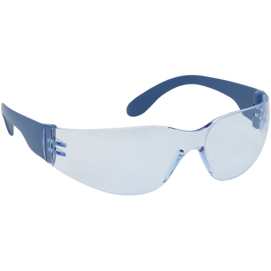 Bouton Optical 250-01-D053 Rimless Safety Glasses with Blue Metal Detectable Temple, Light Blue Lens and Anti-Scratch / Anti-Fog Coating