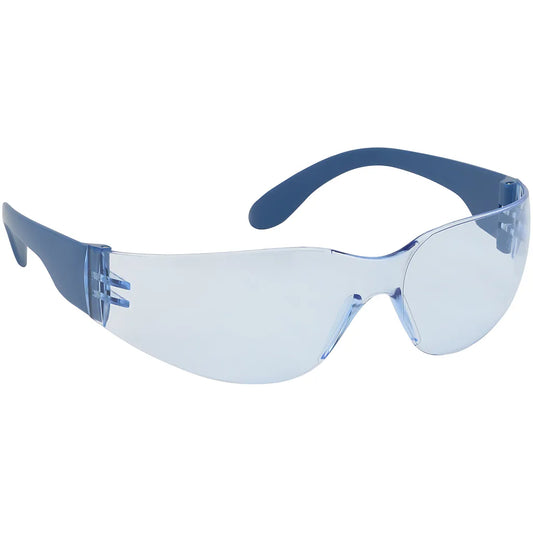Bouton Optical 250-01-D053 Rimless Safety Glasses With Blue Metal Detectable Temple, Light Blue Lens And Anti-Scratch / Anti-Fog Coating 250-01-D053-11179