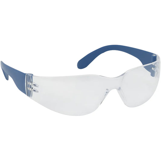 Bouton Optical 250-01-D520 Rimless Safety Glasses With Blue Metal Detectable Temple, Clear Lens And Anti-Scratch / Fogless 3Sixty Coating 250-01-D520-11180