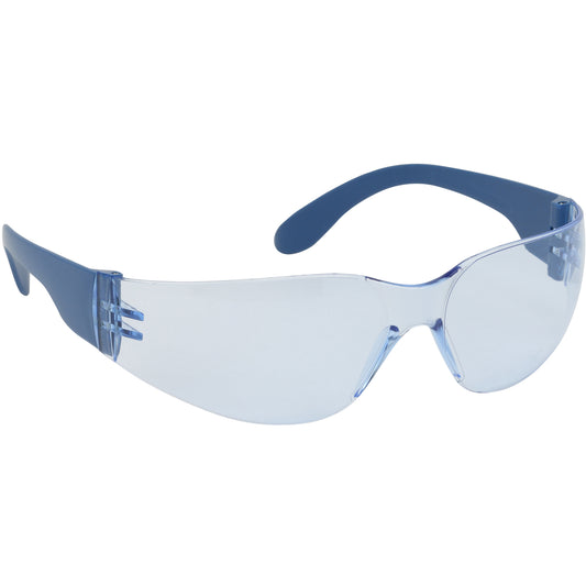 Bouton Optical 250-01-D553 Rimless Safety Glasses with Blue Metal Detectable Temple, Light Blue Lens and Anti-Scratch / Fogless 3Sixty Coating