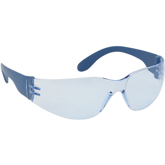 Bouton Optical 250-01-D553 Rimless Safety Glasses With Blue Metal Detectable Temple, Light Blue Lens And Anti-Scratch / Fogless 3Sixty Coating 250-01-D553-11181