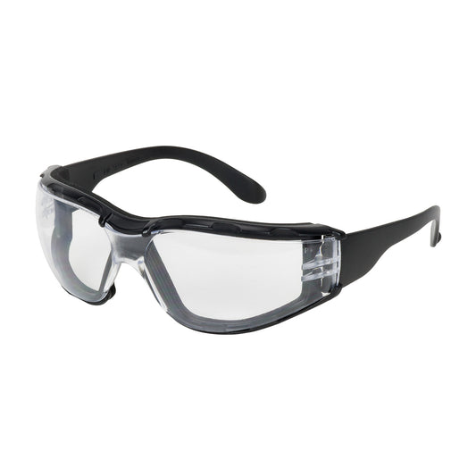 Bouton Optical 250-01-F020 Rimless Safety Glasses with Black Temple, Clear Lens, Foam Padding and Anti-Scratch / Anti-Fog Coating
