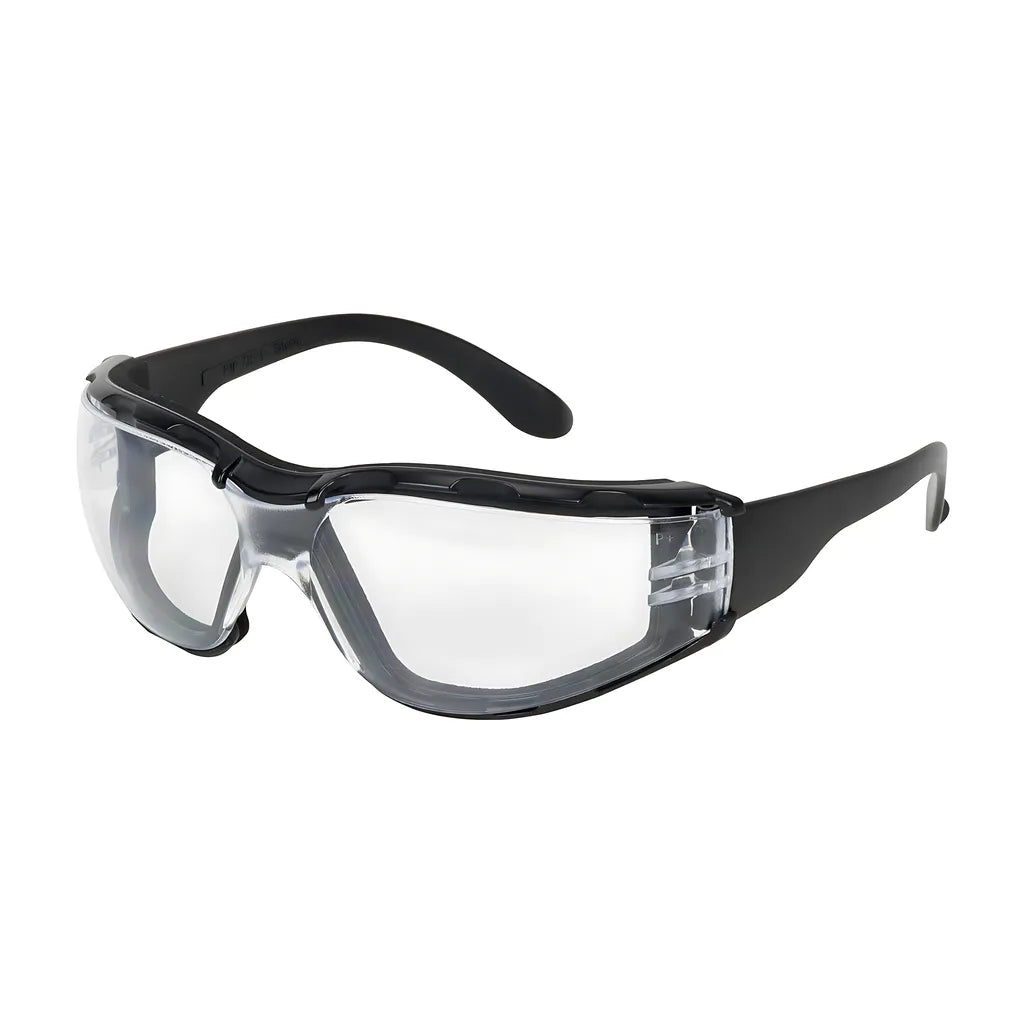 Bouton Optical 250-01-F020 Rimless Safety Glasses With Black Temple, Clear Lens, Foam Padding And Anti-Scratch / Anti-Fog Coating 250-01-F020-11182