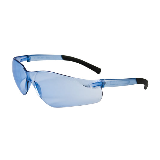 Bouton Optical 250-06-5503 Rimless Safety Glasses with Light Blue Temple, Light Blue Lens and Anti-Scratch Coating