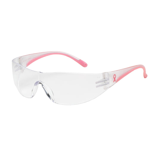 Bouton Optical 250-10-0900 Rimless Safety Glasses with Clear / Pink Temple, Clear Lens and Anti-Scratch Coating