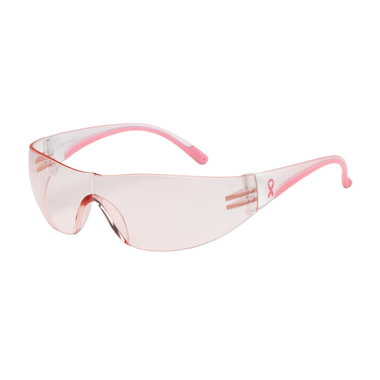 Bouton Optical 250-10-0904 Rimless Safety Glasses with Clear / Pink Temple, Pink Lens and Anti-Scratch Coating