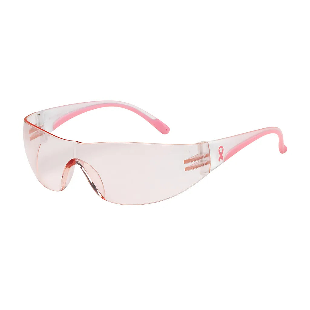 Bouton Optical 250-10-0904 Rimless Safety Glasses With Clear / Pink Temple, Pink Lens And Anti-Scratch Coating 250-10-0904-11223