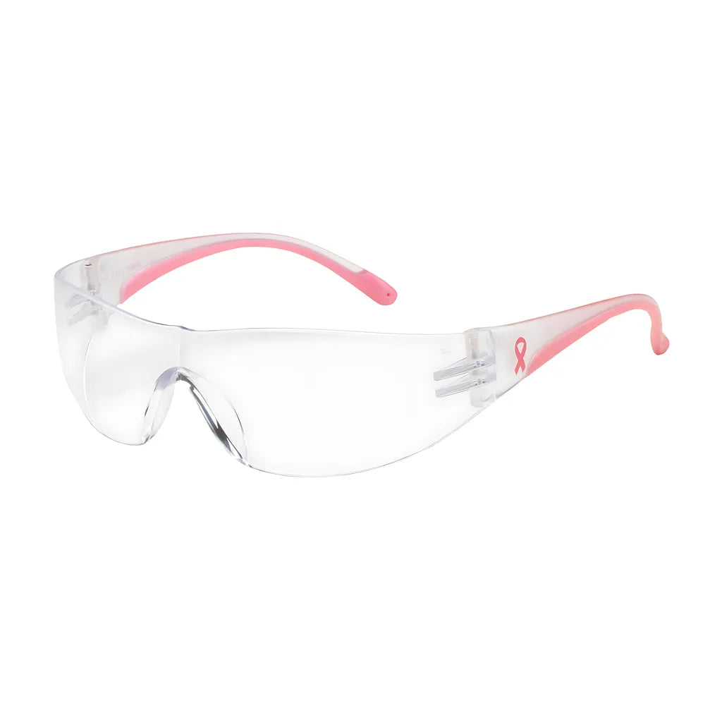 Bouton Optical 250-10-0920 Rimless Safety Glasses With Clear / Pink Temple, Clear Lens And Anti-Scratch / Anti-Fog Coating 250-10-0920-11224