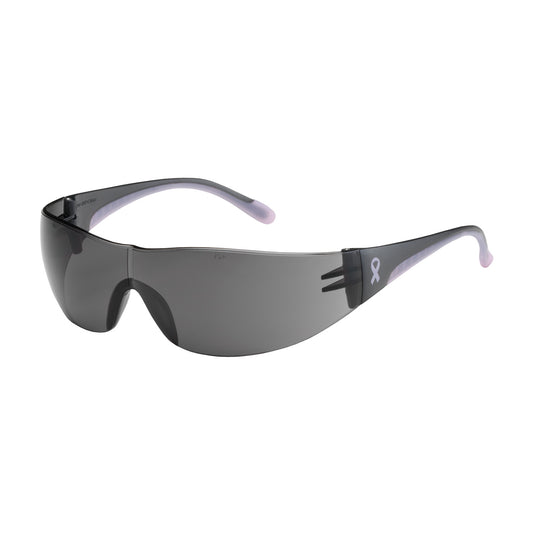 Bouton Optical 250-10-5501 Rimless Safety Glasses with Gray / Pink Temple, Gray Lens and Anti-Scratch Coating