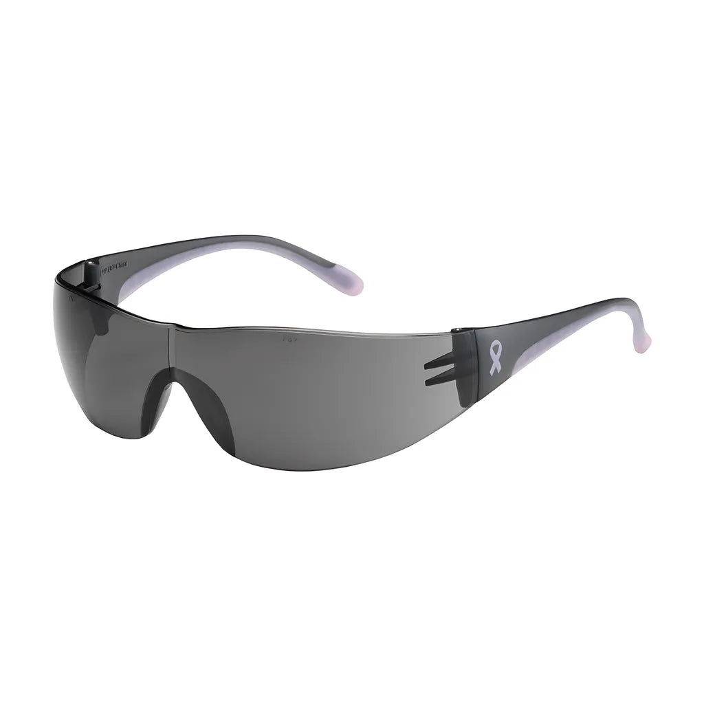 Bouton Optical 250-10-5501 Rimless Safety Glasses With Gray / Pink Temple, Gray Lens And Anti-Scratch Coating 250-10-5501-11225